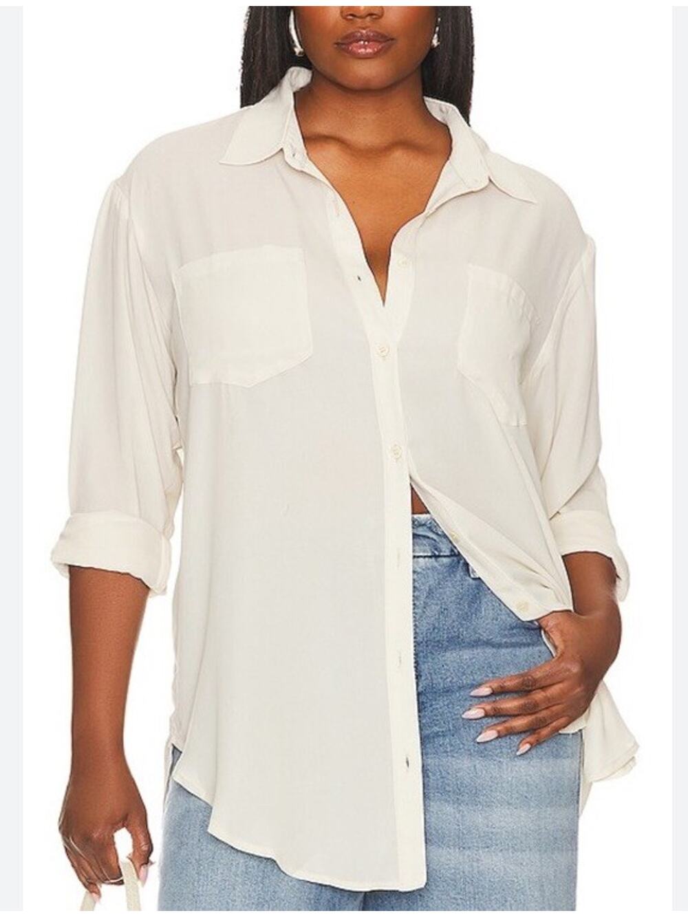 NWT REMI X REVOLVE Shirt Womens 1X Bone Off White Button Up Relaxed Oversized